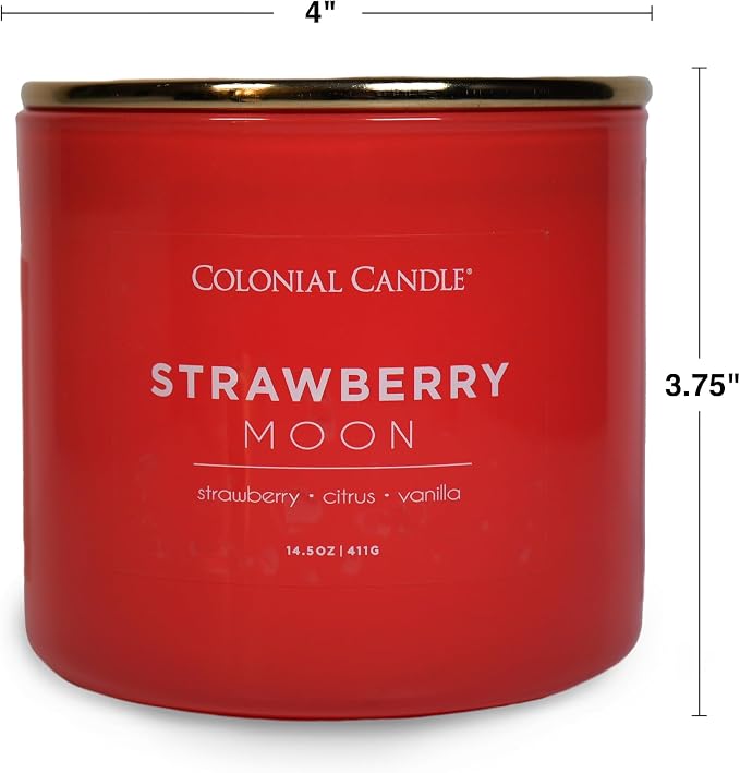 Colonial Candle Strawberry Moon Scented Jar Candle, Pop of Color Collection, 3 Wick, 14.5 oz - Up to 60 Hours Burn