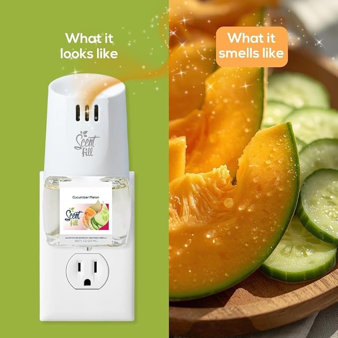 Scent Fill Cucumber Melon Plug in Air Freshener, Scented Oil Refills, 2 Refills + Diffuser