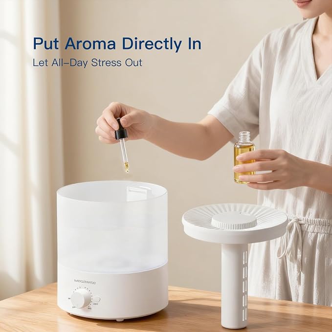 Megawise Cool Mist Humidifiers for Bedroom, 2L Tank Ultra-Quiet Humidifier for Large Room, 40H Runtime with 7 Color Ambient Light, Auto Shut-Off Protection