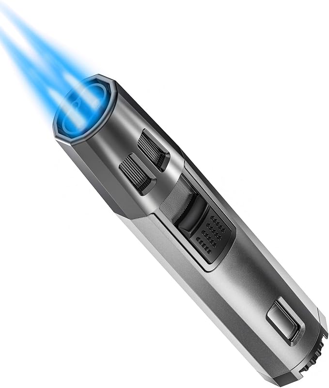 Zoocura Torch Lighter Butane Lighter Refillable Jet Flame Torch Lighters Windproof Gas Long Torch Lighter Adjustable Butane Pen Lighter for Candles Grill BBQ Stove Camping(Gas Not Included)