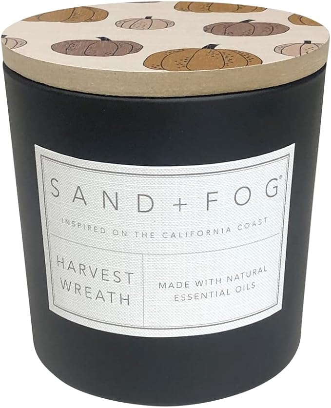 Sand + Fog Scented Candles - Harvest Wreath - Additional Scents and Sizes - 3 Wicks 100% Cotton Lead-Free - Luxury Air Freshening Jar Candles - Perfect Home Decor - 21 oz