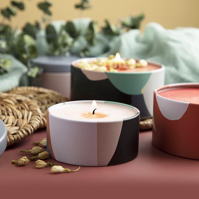 Hearth & Harbor Tin Candle Jars for Making Candles - DIY Candle Containers with Lids - Metal Candle Jars - Bulk Tins Storage for Candle - (12 Pieces) - (8 Ounces) - Artistic Floral