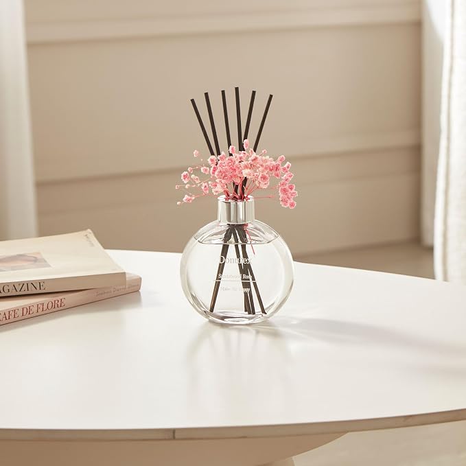 Flower Reed Diffuser Set 5.07oz Sandalwood Rose Scent Diffuser with Sticks Home Fragrance Reed Diffuser for Bathroom Shelf Decor