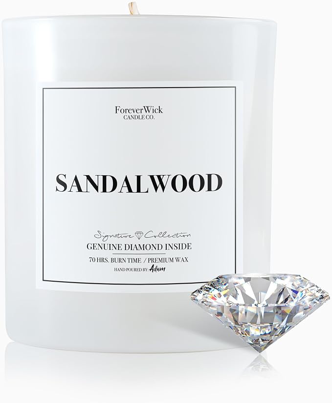 Foreverwick Sandalwood Candle | Anniversary Day Candle Present Ideas | Aromatherapy Candle for Bath, Destress & Clearance | Strong Scented Candles for Decor | 14 oz & 70 Hours Burning Time