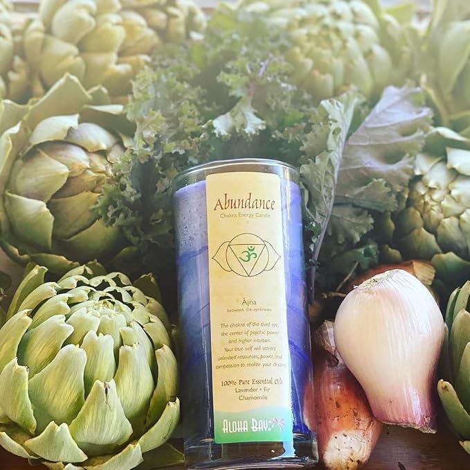 Premium Scented Candle Hand Made Chakra Energy Jar | 11 Oz Jar | Abundance, Ajna| Yoga, Prayer & Meditation Candle | Long Burn 60 Hours | Essential Oils of Lavender, Fir & Chamomile | Aloha Bay