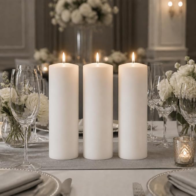 yummi 3" x 10" White Round Pillar Candles - 3 per Pack