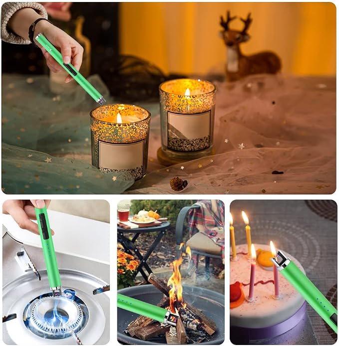 SUPRUS Fluorescent Lighter Glows in The Dark USB Lighter Rechargeable Windproof Pocket Size for Candle Cooking BBQ in Party (Green)