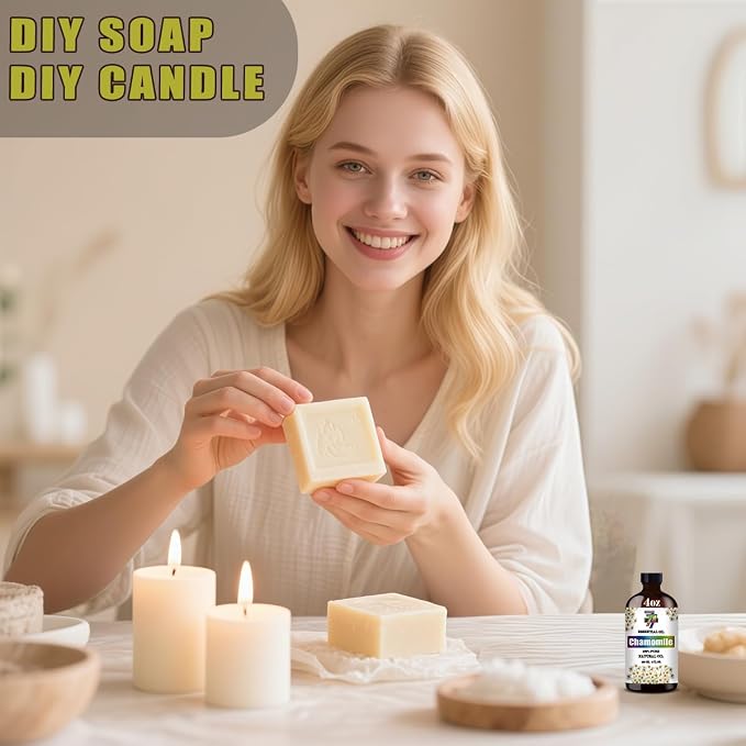 Chamomile Essential Oil, Chamomile Oils, for Diffuser, Humidifier, DIY Candles, Soap, Sleep, Gift, Essential Oil, GV77ZF Chamomile Fragrance Oil - 4 fl oz (120 ml)