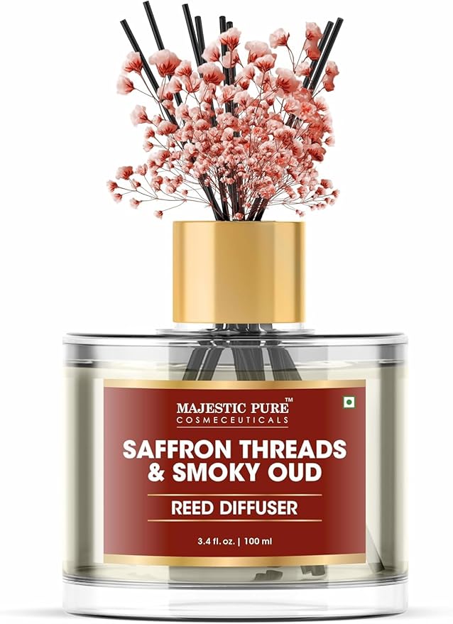 Majestic Pure Saffron & Oud Reed Diffuser, 3.4 fl oz | Long Lasting Oriental Fragrance for Home & Office