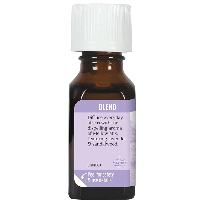 Aura Cacia Mellow Mix Essential Oil Blend | Lavender, Sandalwood, Lemon, Petitgrain, Roman Chamomile, Neroli - Calming Aromatherapy for Diffusion, Topical Use | 0.5 Fl Oz (Pack of 1)