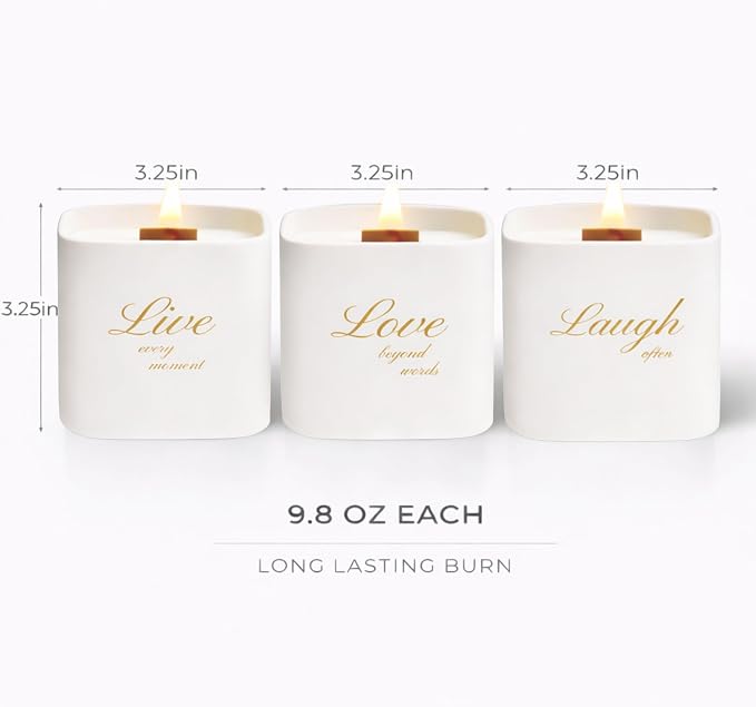 Set of 3 Premium Scented Soy Candles Gift Set | One Life Collection - Orange Blossom, White Tea & White Bloom | Crackling Wood Wick | Luxury Candle Set for Relaxation, Home Décor & Gifts | 9.8oz Each