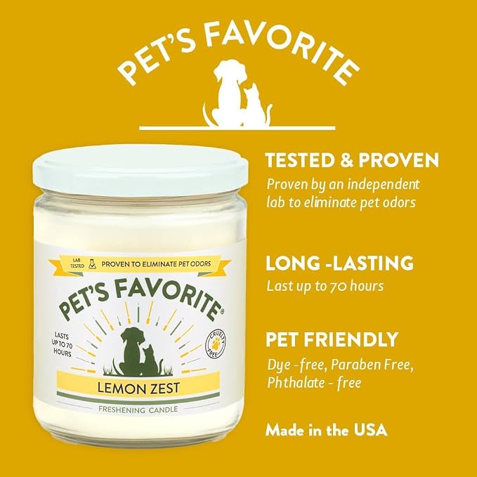 Pet's Favorite Pet Odor Candle, Clean Burning, Long Lasting Scented Candles with a Cotton Wick. (Clean Laundry/Lemon Zest, Pack of 2)