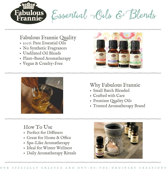 Fabulous Frannie Synergy Pure Essential Oil Blend Basic Sampler Gift Wrapped Set – 6 Aromatherapy Blends: Energy, De-Stress, Easy Breathzy, Muscle Ice, Fresh Air & Happy – 0.33oz Each (Pack of 6)