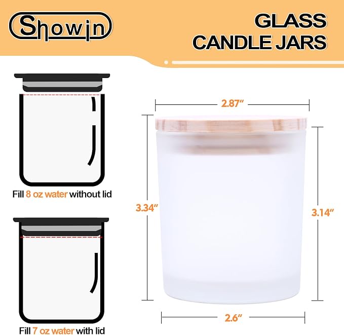 SHOWIN 8 OZ Thick Candle Jars for Making Candles 15 Pcs, White Empty Jars with Wood Lids for Candle Making, Sample Container,Frosted White