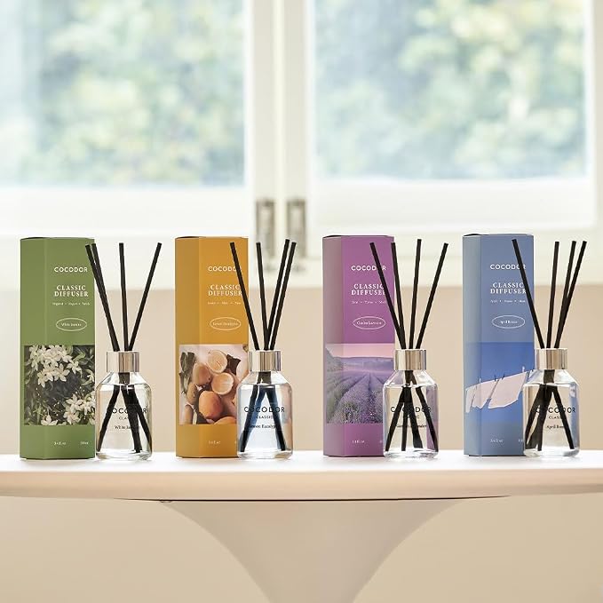 COCODOR Classic Reed Diffuser/White Jasmine/3.4oz(100ml)/1 Pack/Fragrance Scent Essential Oil with Stick Diffuser Set for Home Bathroom Shelf Décor