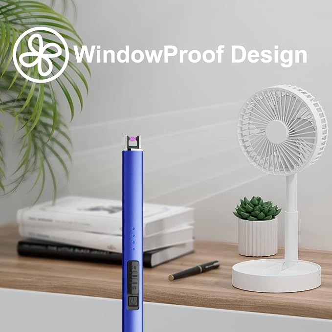 MeeToo Electric Candle Lighter Rechargeable Type-C - Gifts for Wife Men Women Nana, USB Plasma Arc Windproof Lighters for Candle Christmas Camping Kitchen Dark Blue