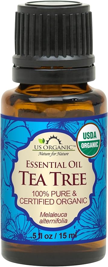 US Organic 100% Pure Tea Tree Essential Oil, Steam Distilled, USDA Certified Organic, for Hair, Skin, Scalp, Foot, Toenails, and More. Sourced from South Africa, Undiluted, Non-GMO (15 ml)