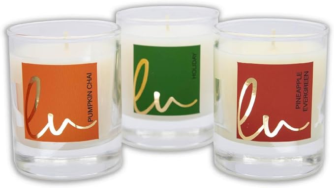Lulu Candles | Holiday, Pineapple Evergreen, Pumpkin Chai | Luxury Scented Soy Jar Candle | Hand Poured in The USA | Highly Scented (Holiday Gift Set - 3 PC, 2.7 Oz. Votives)