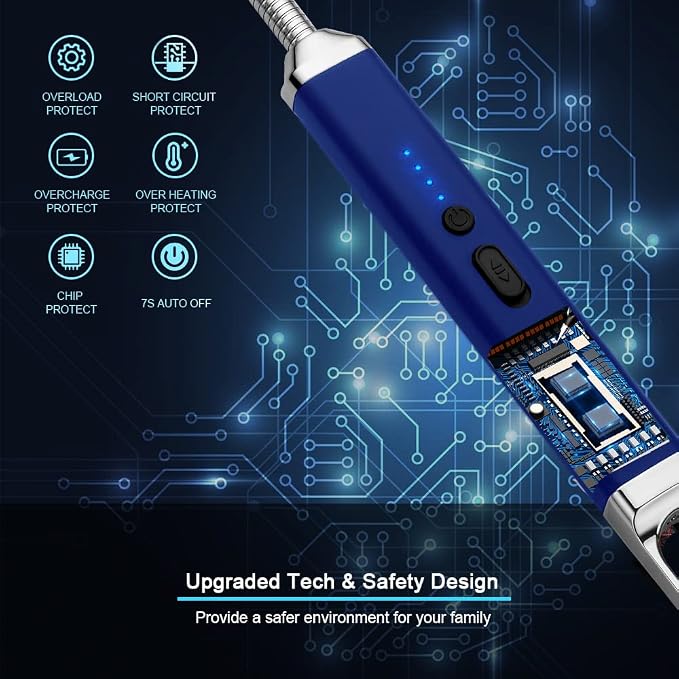 SUPRUS Lighter Rechargeable USB Lighter Arc Electric Lighetrs with Safety Switch 360° Flexible Neck Flameless Grill Long Lighters for Candle Camping Cooking (Dark Blue)