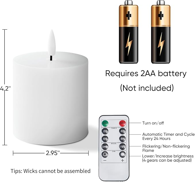 Homemory White Flameless Candles Battery Operated with Remote Timer, 3x3 Real Wax LED Pillar Candle for Home Fireplace Bedroom Living Room Party, Set of 3