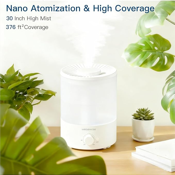 MEGAWISE 3.5L Cool Mist Humidifier – Ultra-Quiet Ultrasonic Vaporizer with Top-Fill Design, Essential Oil Diffuser, 7-Color Night Light & Auto Shut-Off