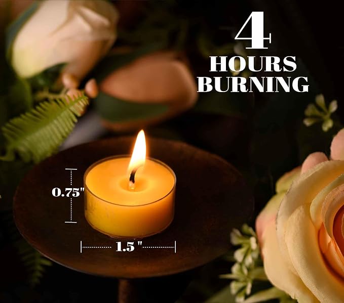 Natural Yellow Beeswax Tealight Candles - 12pcs - Organic Candle Natural Scent Smokeless Clean Burning