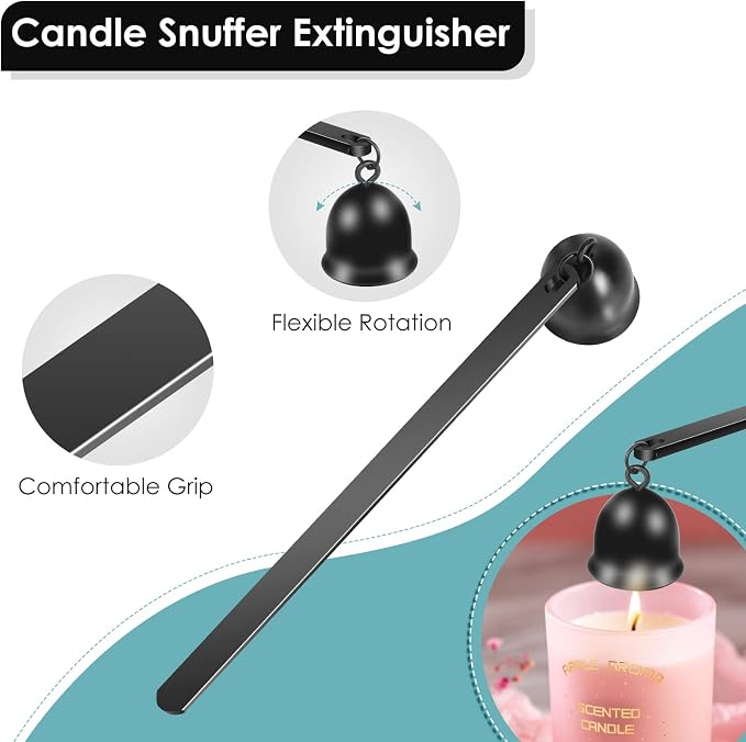Saiveina 3 in 1 Candle Accessory Set, Candle Wick Trimmer, Wick Dipper, Candle Snuffer Extinguisher, Candle Care Kit with Gift Package for Candle Lover(Black)