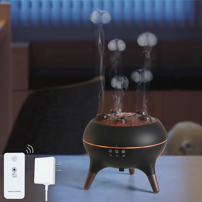 Essential Oil Diffuser 250ML Dancing Jellyfish Aromatherapy Diffuser Humidifier with 7 Colors LED Lights,Remote Control,Plug in for Bedroom,Office (Black)