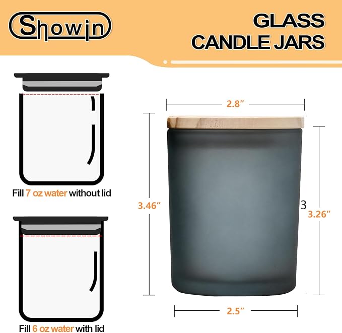SHOWIN Thick Candle Jars for Making Candles 16 Pcs, 7 OZ Empty Jars with Wood Lids for Candle Making, Sample Container, Frosted Gray