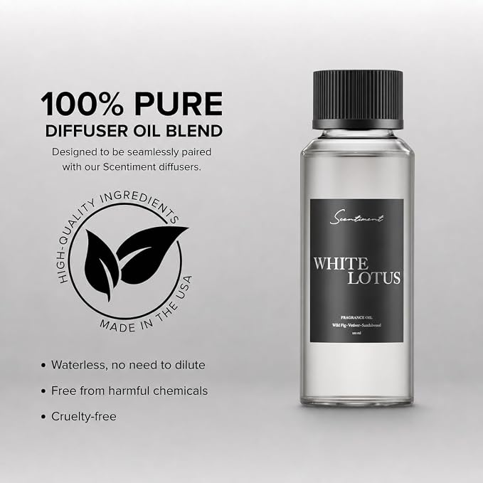 Scentiment White Lotus Diffuser Oil - Premium Hotel Scent with Notes of of Wild Fig, Vetiver, Almond & Sandalwood Home Scent, Hotel Fragrance Oil Diffuser Refill - 4.06 fl oz (120 mL)