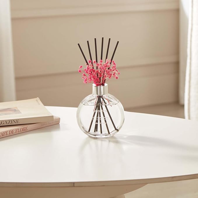 Flower Reed Diffuser Set 5.07oz White Peach & Oolong Scent Diffuser with Sticks Home Fragrance Reed Diffuser for Bathroom Shelf Decor
