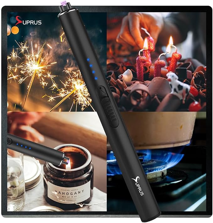 SUPRUS Electric Arc Windproof Flameless USB Rechargeable Lighter with Safety Lock for Candle (Black, 3 Packs)