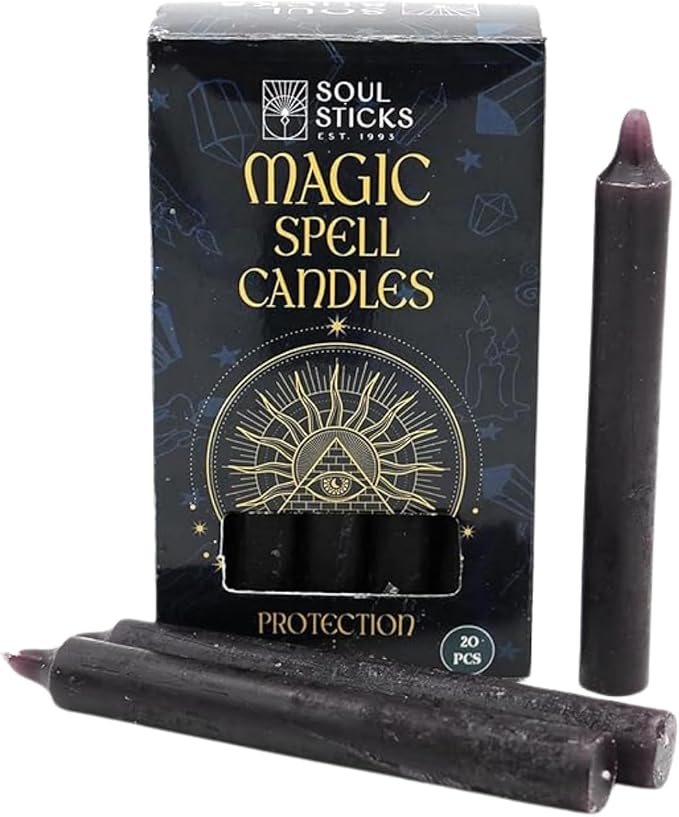 SOUL STICKS Protection Magic Spell Chime Taper Candles Deep Purple 20 Pack - Colored Unscented Chime Candles for Altar, Rituals, Ceremonies, Meditation Witchcraft Supplies, Wiccan, Candles Clearance