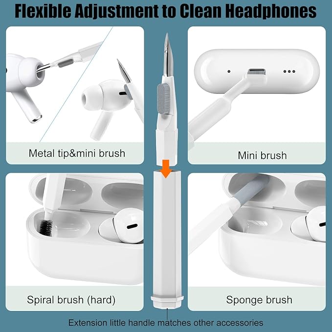 VICHYIE 20 in 1 Multifunctional Cleaner Kit for Electronic Devices, Keyboard Cleaning Brush, Headphones Cleaner Kit for AirPods, Multi-Tool for Cleaning Laptop, Earbuds, Camera, Cellphones (White)