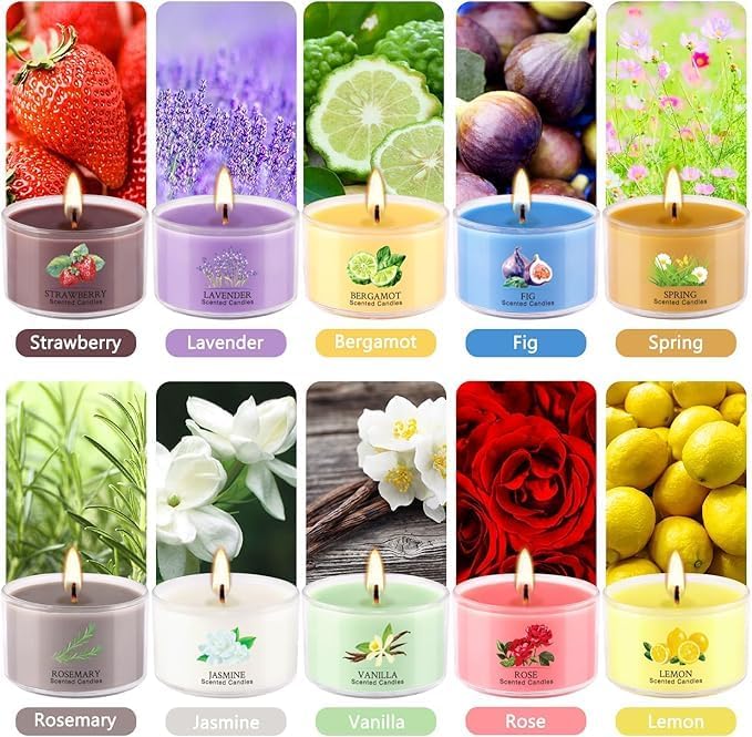40 Pack Scented Candle Set, 10 Fragrances, 35g Natural Soy Wax Candles with Smokeless Cotton Wicks, Ideal for Home Decor, Yoga, Meditation, Spa & Gifting.Mother's Day