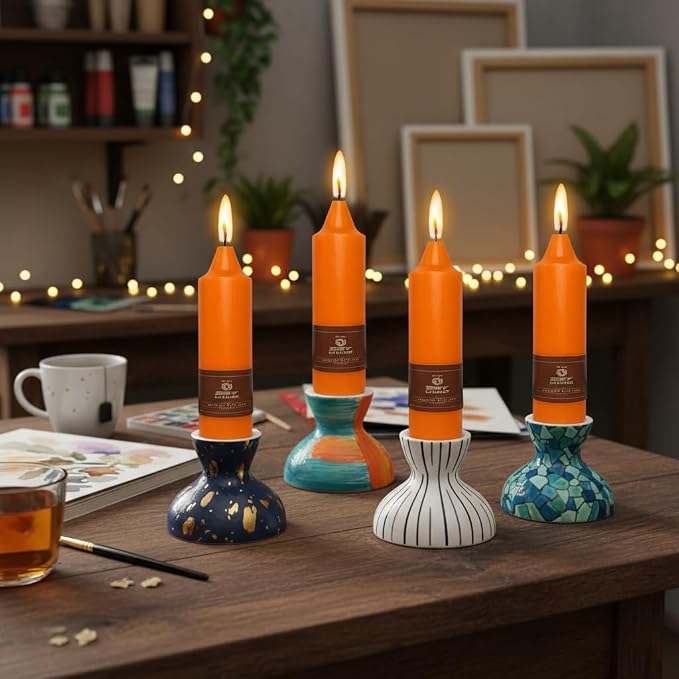 5 Inch Orange Taper Candles Hand Poured Unscented Smokeless Short Thick Tapered Candles for Morning Coffee Ritual Breakfast Table Everyday Centerpiece Relaxation
