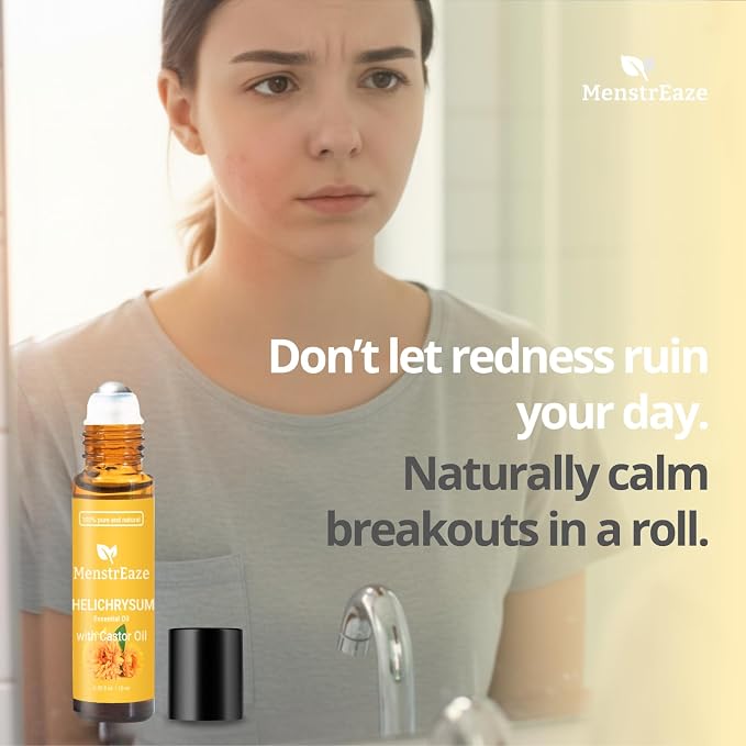 Helichrysum Oil & Castor Oil Roll On, High Potency Formula, 100% Pure and Natural, Acne Soothing, Skin Vitality & Anti-Aging, Aches Relief, Beauty Rollerball, 10ml