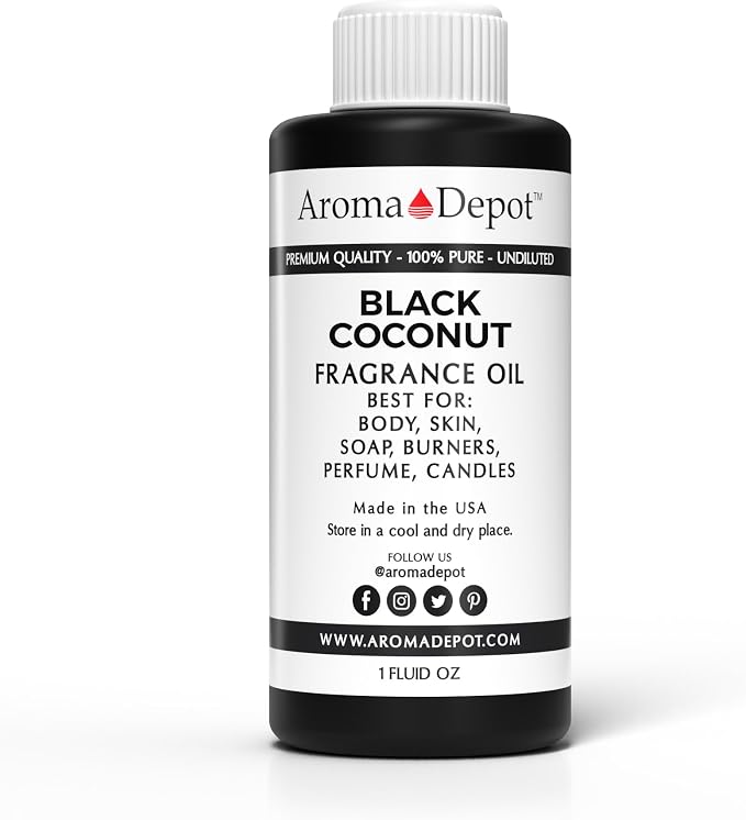 Aroma Depot Black Coconut 1 oz. Fragrance Oil I Perfume Skin Oil, Scented, is Great for Candles, Bath Bombs, Body Butters, Creams & Lotions. Few Drops in The Diffuser, Burners, or Warmers.