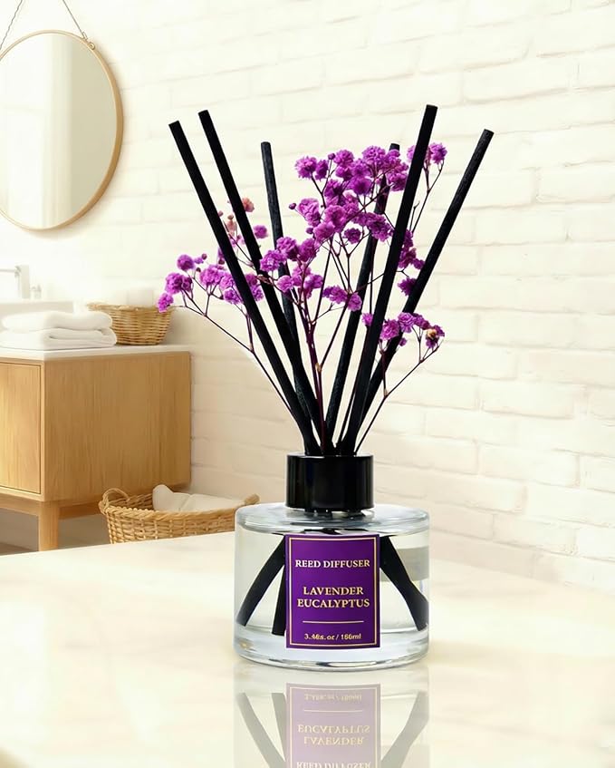 Reed Diffuser Set-Lavender &Eucalyptus Scent Fragrance Oil Diffuser with 6 Reed Sticks | Home & Bedroom Bathroom Decor,3.38 fl oz (100ml)