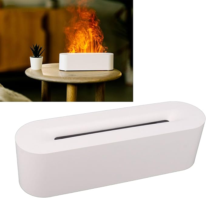 USB Portable Easy Flame Diffuser Humidifier with 7 Colors, Improve Air Quality for Room, Office, Bedroom (White)
