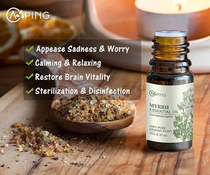 Myrrh Essential Oil - 100% Pure Organic Natural Plant (Commiphora myrrha) Myrrh Oil for Diffuser, Aroma, Spa, Massage, Yoga, Perfume, 0.33oz
