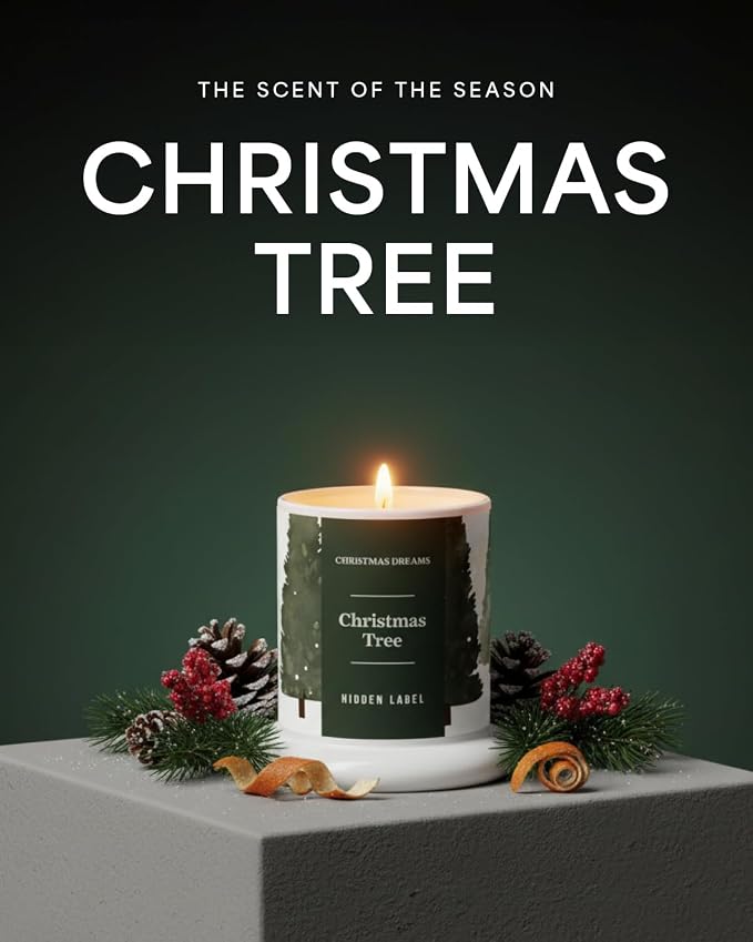 Christmas Tree Scented Candle, 10oz Natural Soy Wax in Clear Bell Jar, 60H Long-Lasting, Clean Burn, Aromatherapy Candles for Home Scented, Gifts for Women, Family, Holiday