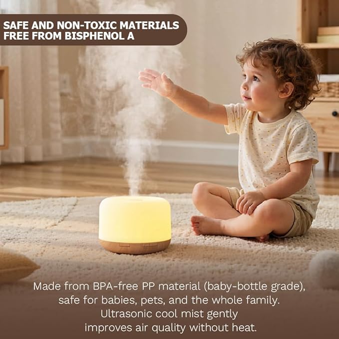 500ml Premium Essential Oil Diffuser,Quiet 4-in-1 Ultrasonic Aromatherapy Humidifier,7 Color LED Lights,with Adjustable Automatic Timer Off Function and Spray Mode. (Light Woodgrain,Classic Model)