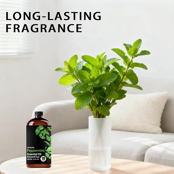 Peppermint Essential Oil, Peppermint Oil 16 Fl Oz 480 ML for Diffuser Humidifier Yoga Cleaning DIY Candle Soap Making Perfume Gift Essential Oils FRAOIL (Peppermint 16 Fl Oz (Pack of 1))
