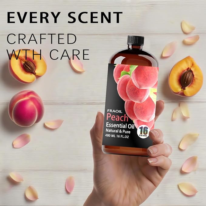 Peach Essential Oil, Peach Oil 16 Fl Oz 480 ML for Diffuser Humidifier Yoga Cleaning DIY Candle Soap Making Perfume Gift for Women Essential Oils FRAOIL (Peach 16 Fl Oz (Pack of 1))