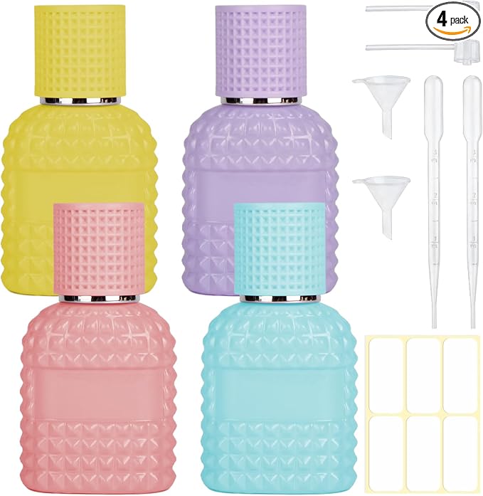 4 Pack Refillable Spray Perfume Bottles, 30ML Colorful Thick Glass Empty Perfume Bottles, Perfume Atomizer Travel Cologne Sprayer Bottles