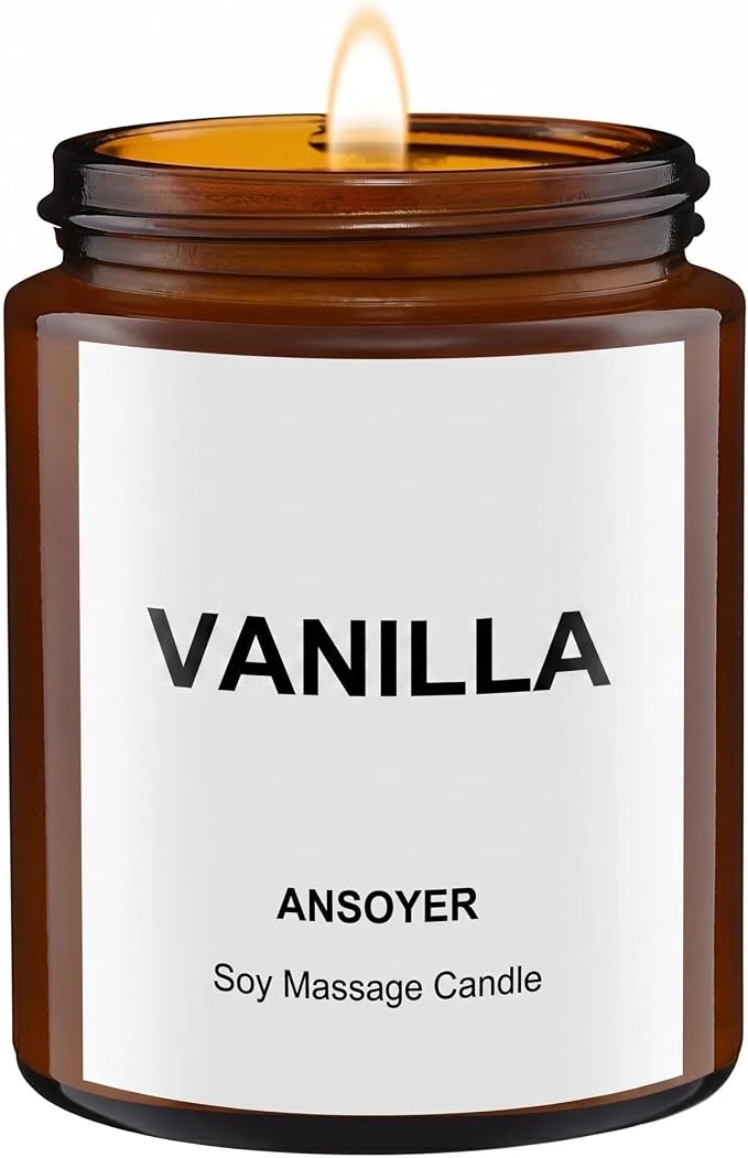 Massage Oil Candle, Vanilla Scented, Gift SPA Use Home Body Oil, Ultra Hydrating Body Care with Soybean Oil, 4.5oz
