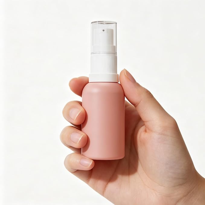 6 Pack Empty Travel Refillable Glass Pump Bottles Dispener 30ml/1oz, Pink Small Cosmetic Containers for Lotion,Cream,Essential Oil,Shampoo,Sercums (30ml Pink 6pcs)