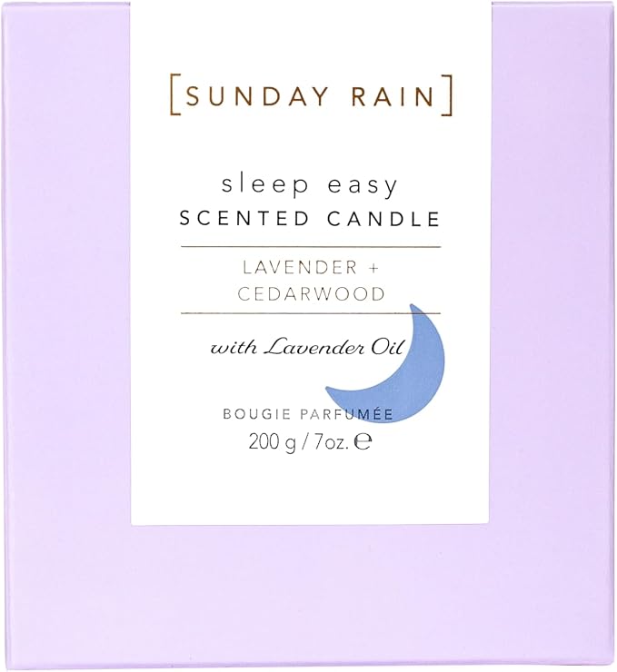 Sunday Rain Lavender Sleep Easy Soy Candle, with Aromatherapy Oils, Up to 40 Hours Burn Time, Soothing & Calming Fragrance, 265g
