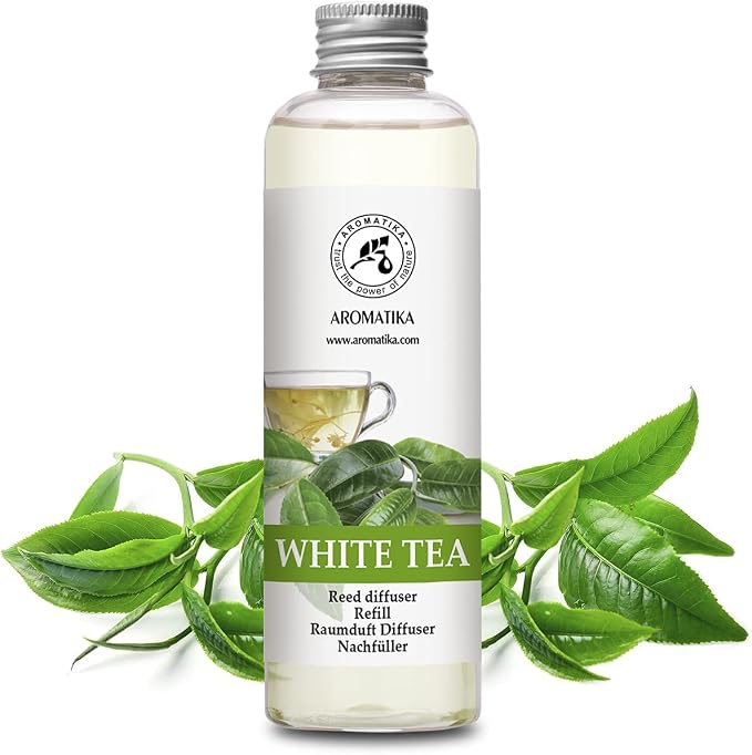 Refill Reed Diffuser White Tea 6.8 Fl Oz (200 ml) - with White Tea Essential Oil - Good Mood - Home Fragrance - Warm Scent - Air Freshener for Bathroom Bedroom Kitchen - Aromatherapy - Nice Smell